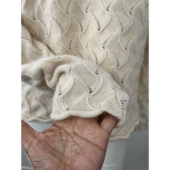 Vintage I Magnin Cashmere Wavy Scoop Neck Pattern Cream Pullover Sweater XL - Picture 4 of 5
